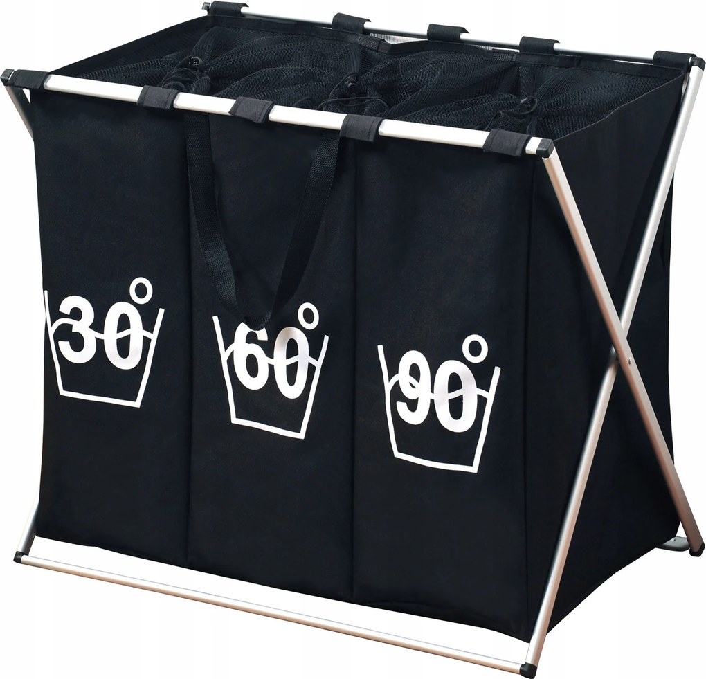 Összecsukható Poliészter Szennyestartó Kosár Rekesszel 63 X 57 X 38CM Fekete 150L