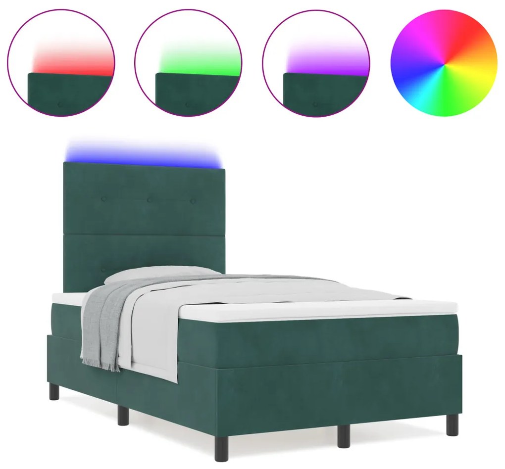 Boxspring Ágy Mattal és LED-del Sötét Zöld 120x200 cm Bársony