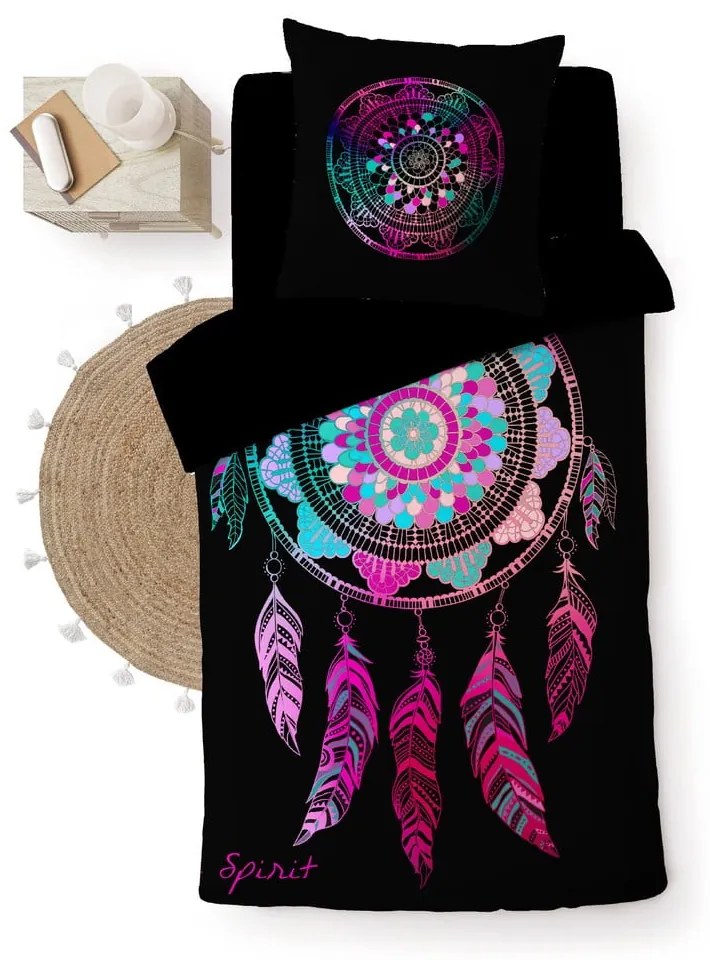 Fekete egyszemélyes pamut ágyneműhuzat 140x200 cm Porte Bonheur – douceur d'intérieur