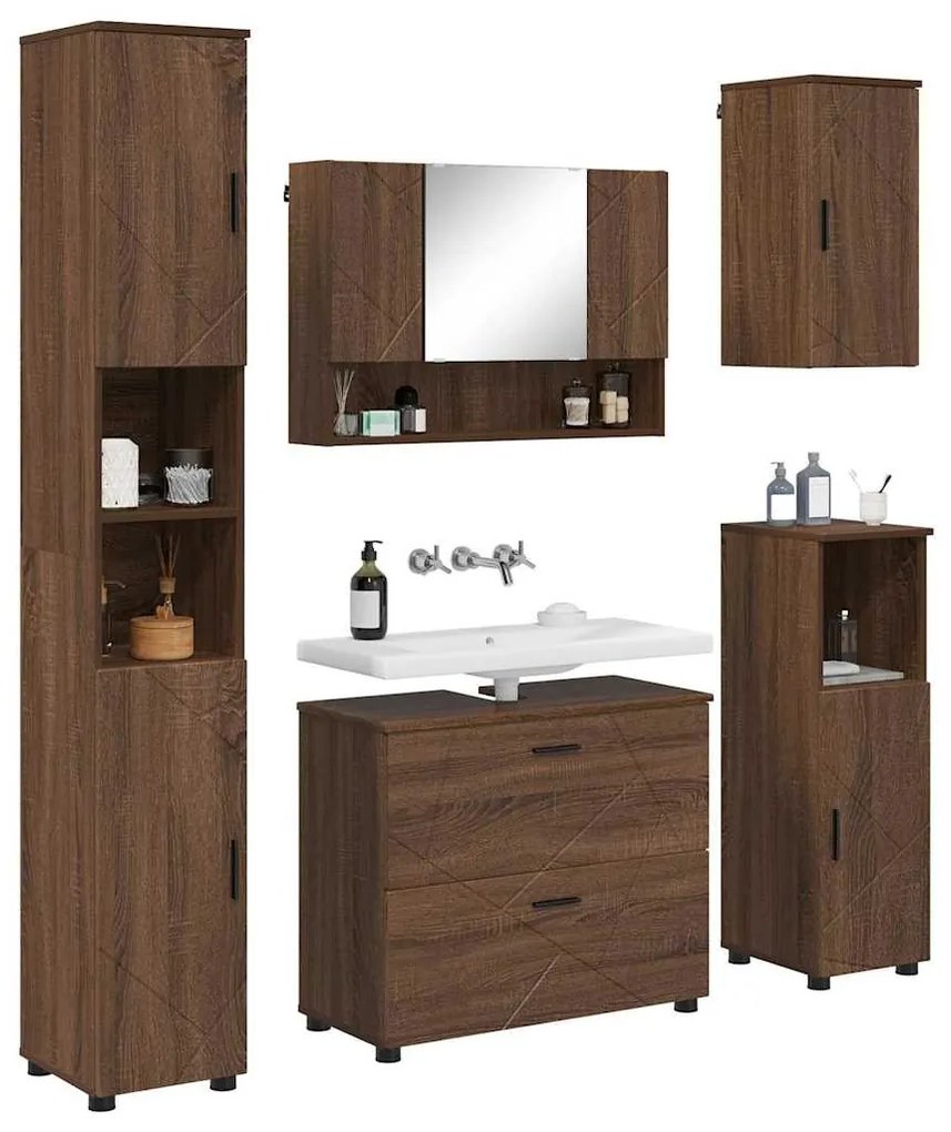 Fürdőszoba bútor szett 5 pcs barna tölgy 30 x 35 x 192 cm