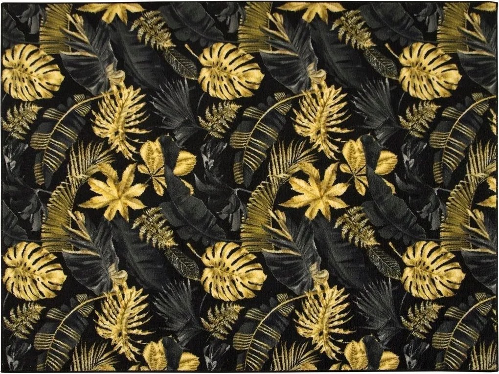 Csúszásgátló Szőnyeg Nappaliba Monstera Levelek Fekete Arany 250x350 cm