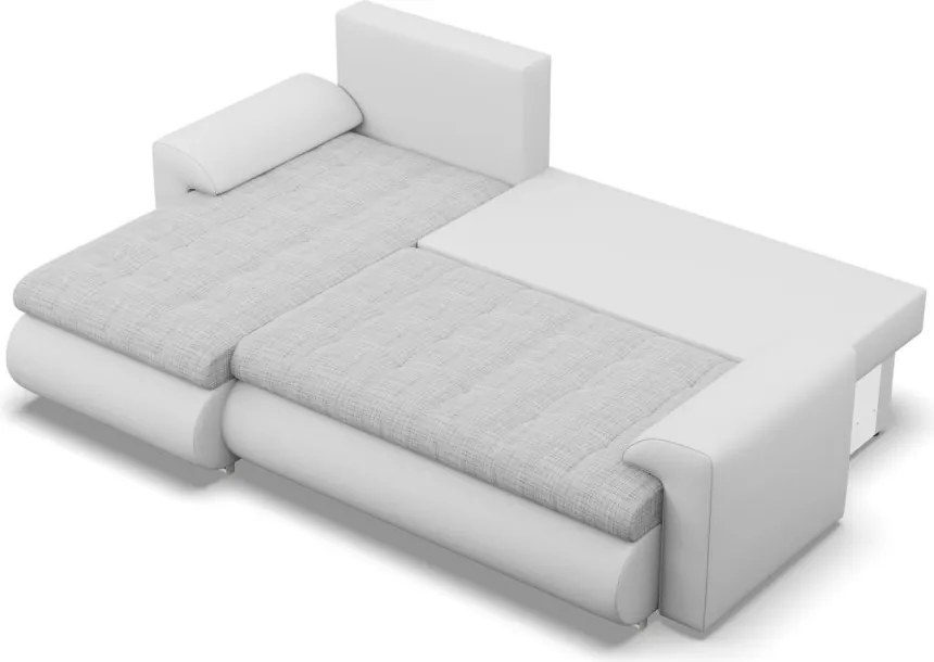 Tokio sarokkanapé, 2 ágyneműtartóval, fonott + műbőr, baloldali, szürke - fehér