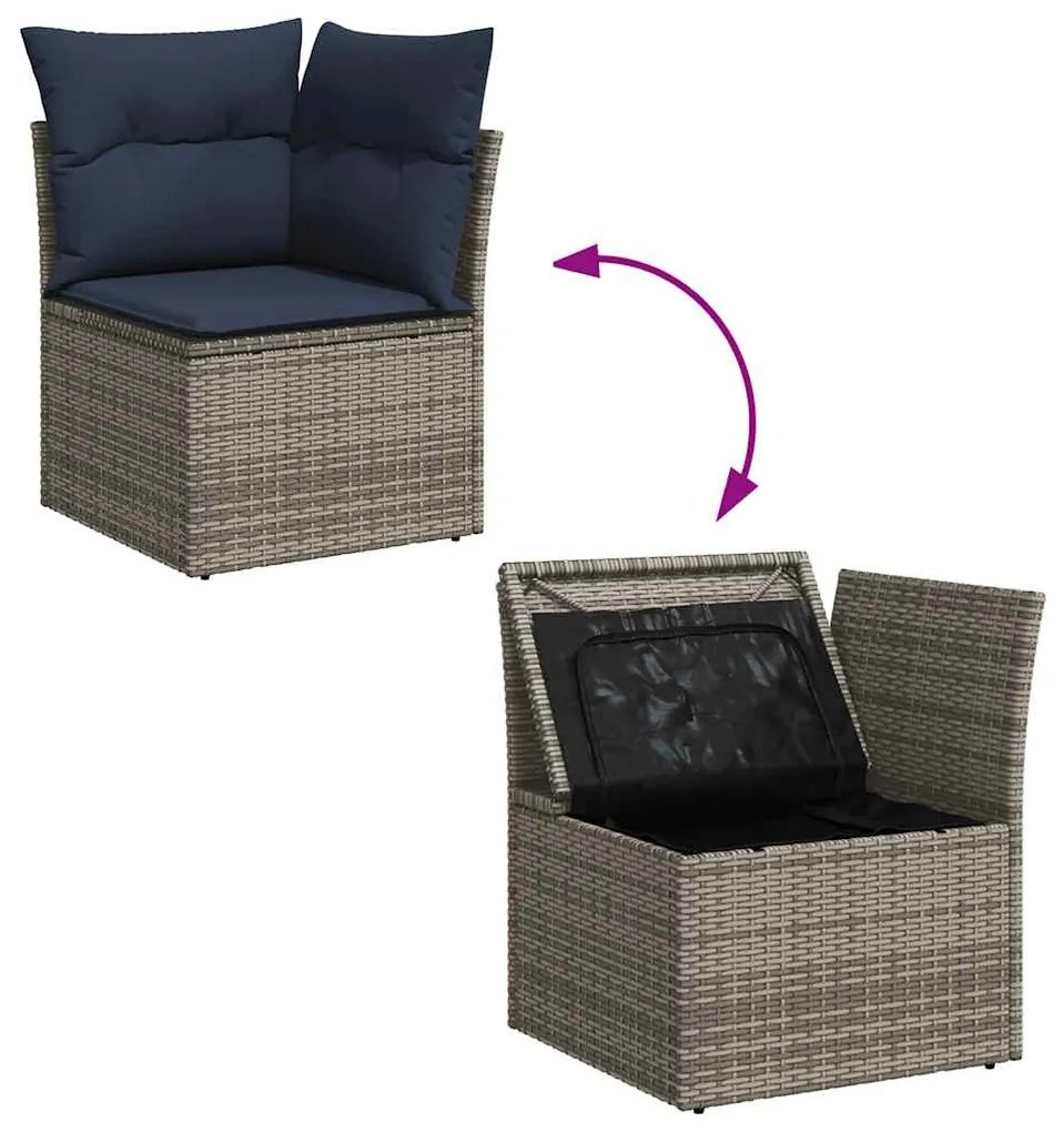 vidaXL 7 részes szürke polyrattan akácfa kerti ülőgarnitúra párnákkal