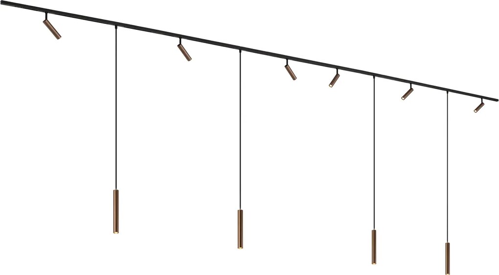Modern sínrendszer 6 spotlámpával és 4 függőlámpa sötét bronz 1 fázisú - Slimline Uzzy Keno