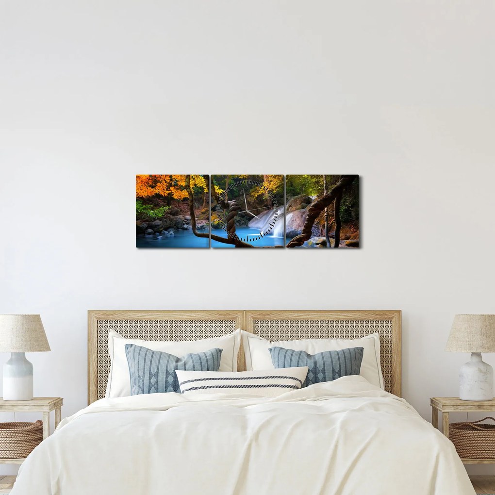 Kép - Vízesések Ázsiában (órával) (90x30 cm)
