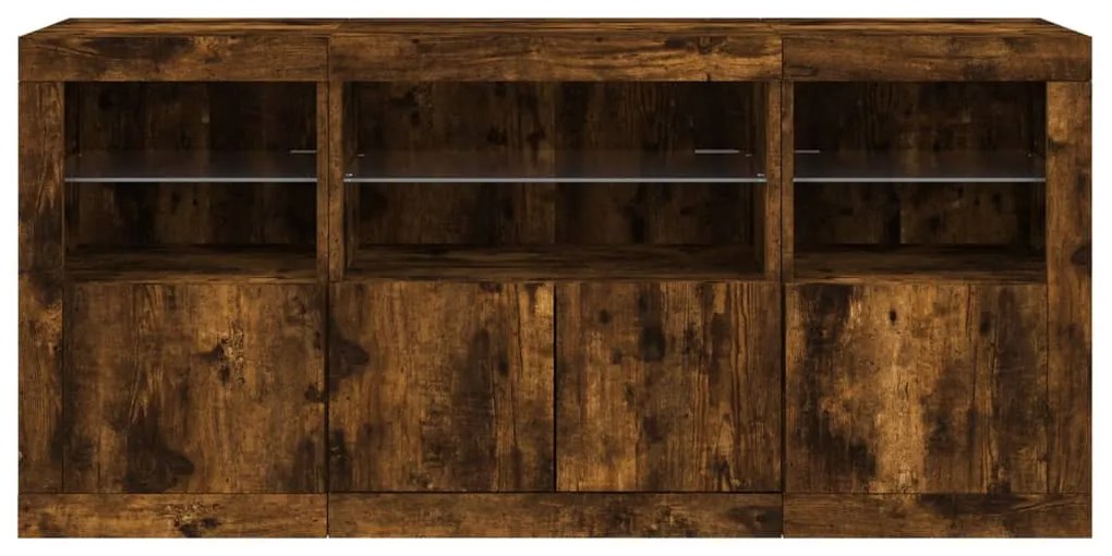 füstös tölgy színű tálalószekrény LED-ekkel 142,5 x 37 x 67 cm