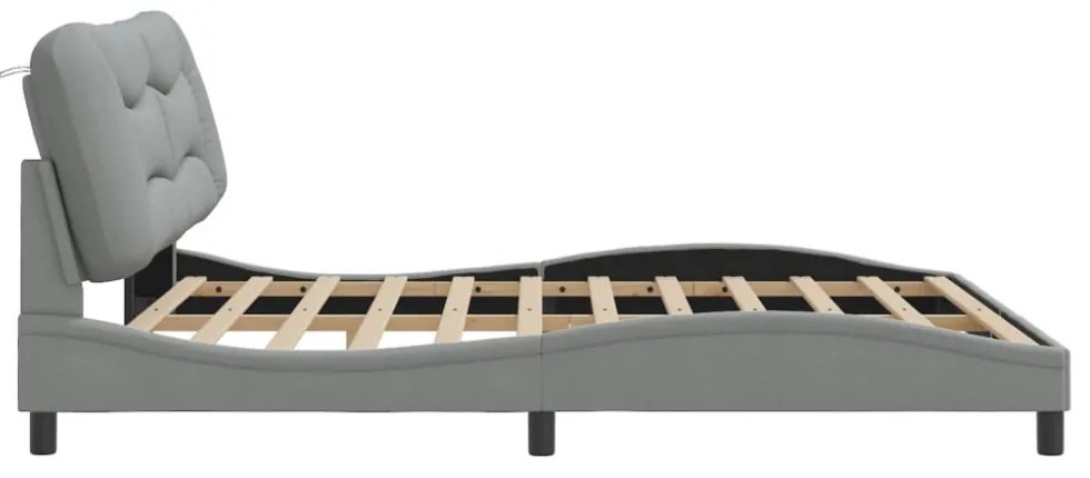 világosszürke szövet ágykeret LED-ekkel matrac nélkül Hvar 180 x 200 cm