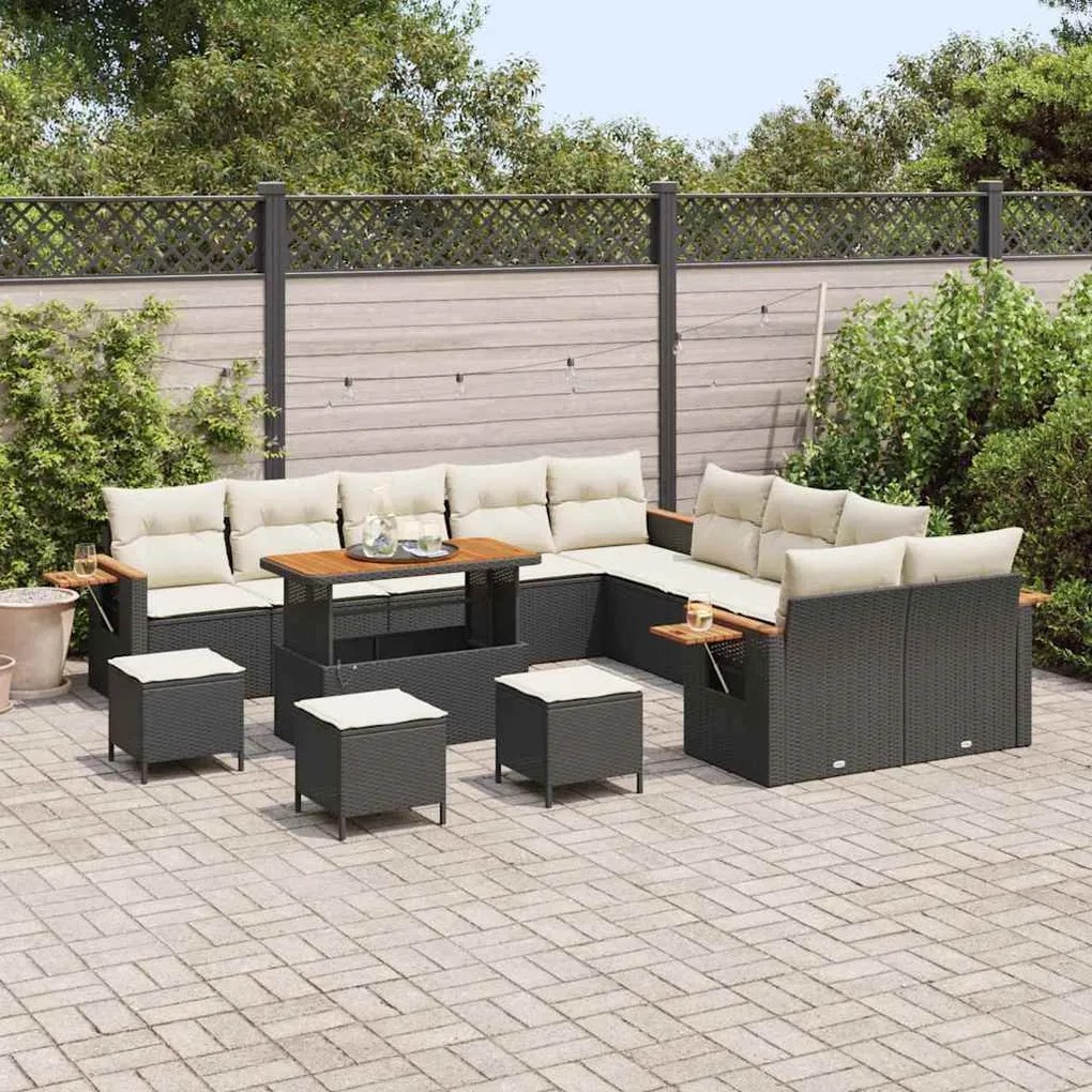 Kerti Kanapé Szett 14 pcs Fekete és krémszínű 110 x 55 x 71 cm
