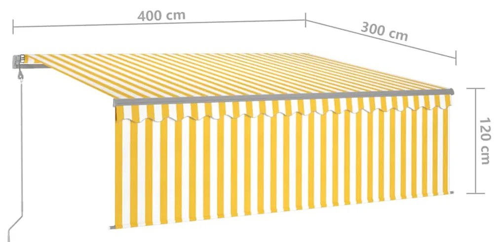 sárga-fehér redőnyös, LED-es, szélérzékelős napellenző 4x3 m