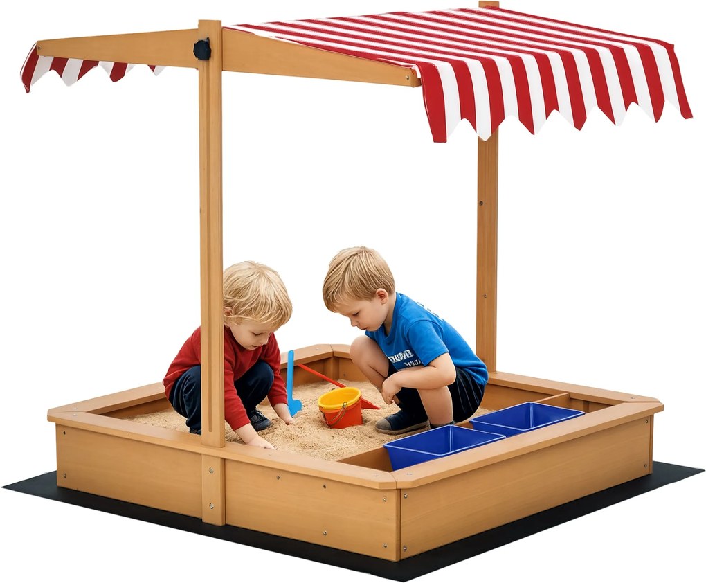 Outsunny Homokozó Fából készült, Feneketlen Design, 3-7 éves gyerekeknek, Tetővel a Kertbe, Sárga, 107,5 x 107,5 x 110 cm | Aosom