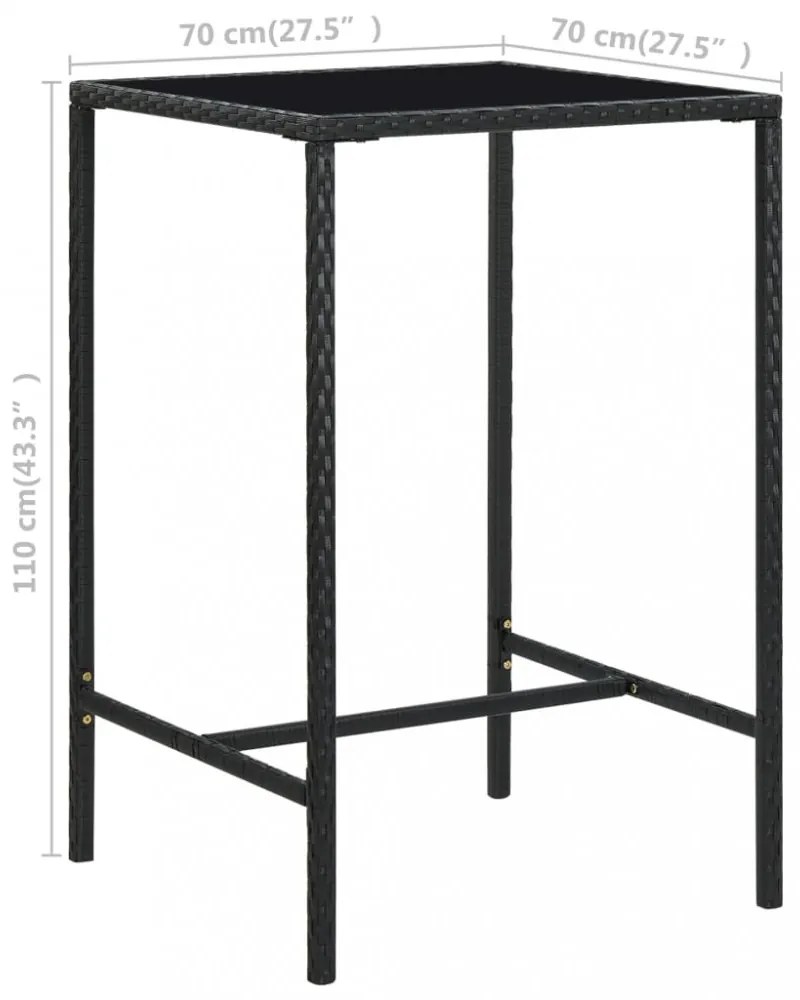 fekete polyrattan és üveg kerti bárasztal 70 x 70 x 110 cm