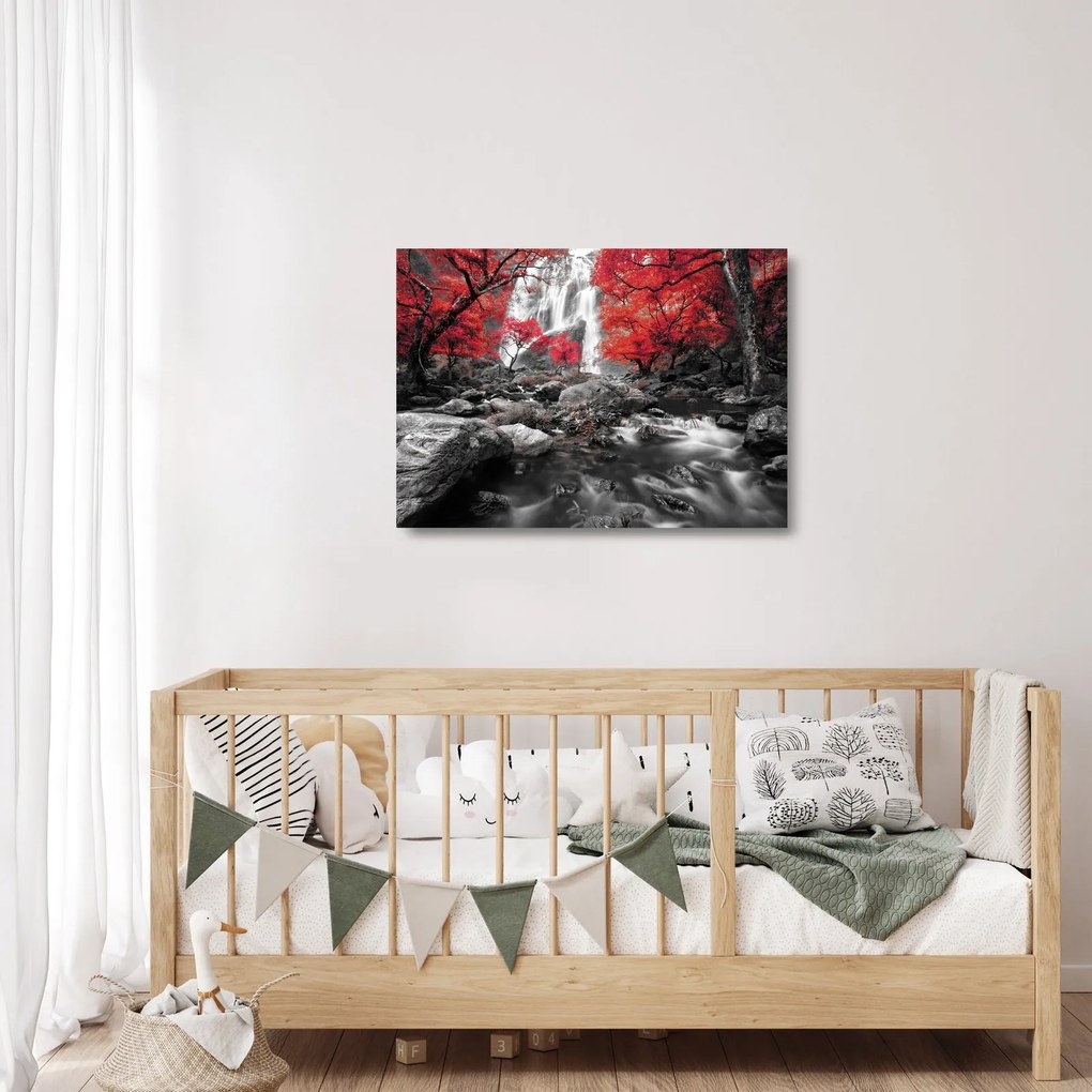Üveg kép - Vízesések az őszi tájban (70x50 cm)