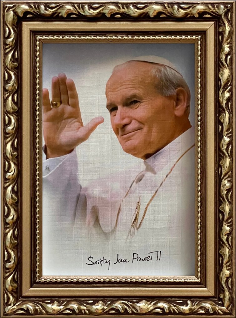 Vászonkép 19x14 Szent II. János Pál Pápa Arany Díszített Fa Keret