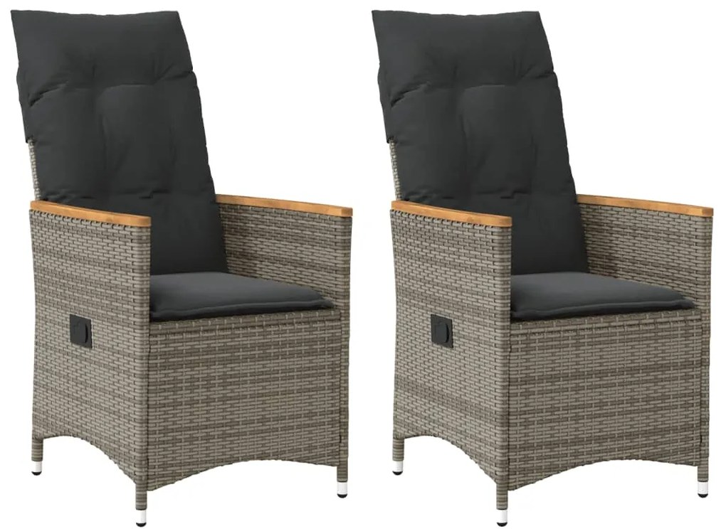 vidaXL 2 db szürke polyrattan dönthető kerti szék párnákkal