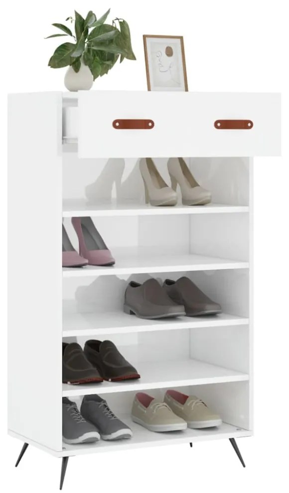 magasfényű fehér szerelt fa cipőszekrény 60 x 35 x 105 cm