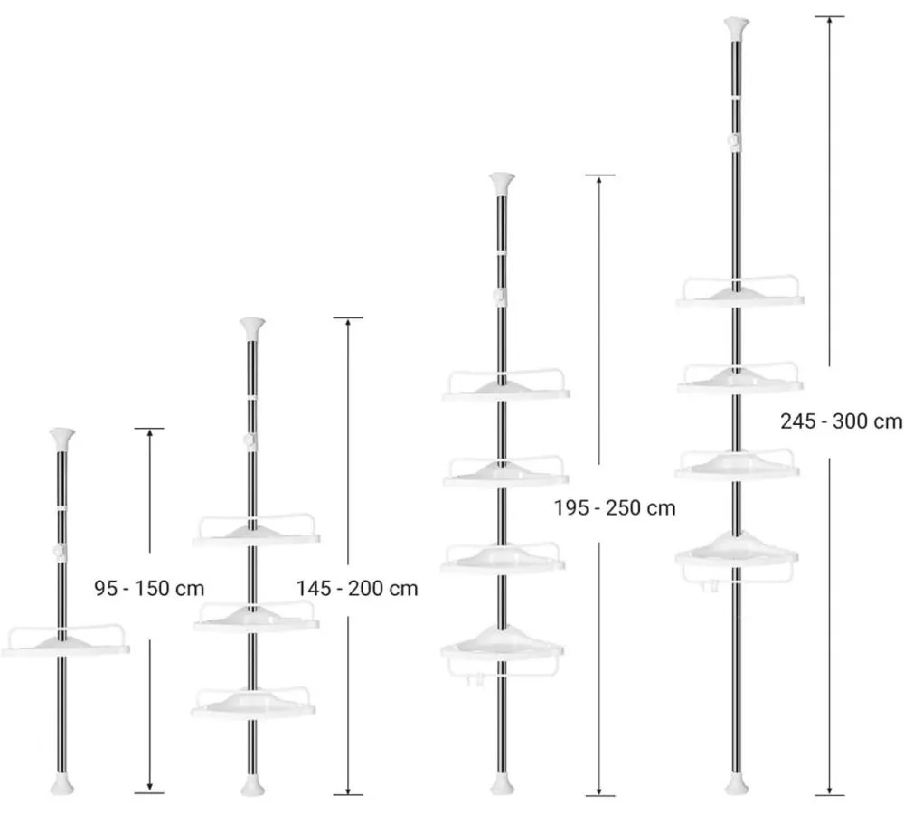 Fürdőszoba sarokpolc állítható, fehér 95x300cm