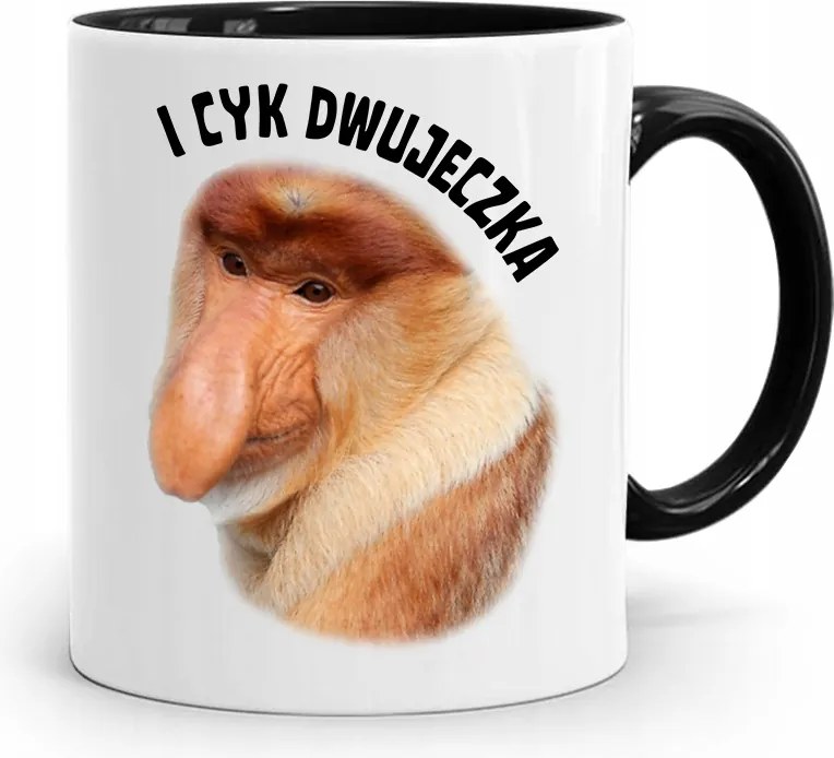 Bögre Fekete Vicces Hordozó Janusz Cyk Kettős Nyomtatott Fényképpel