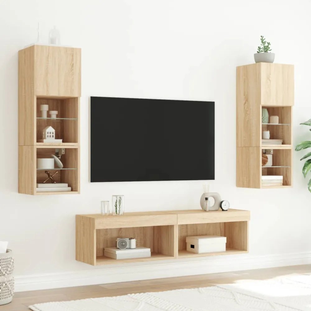 sonoma tölgy színű TV-szekrény LED-világítással 60 x 30 x 30 cm