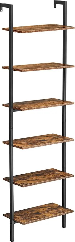 Könyvespolc, álló polc, rusztikus barna 204x60x30cm