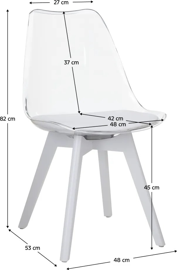 Szék, átlátszó fehér, akril/ekobőr/fehér, BALI 3 NEW