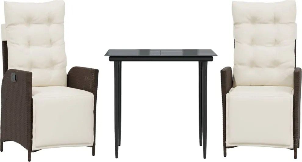 vidaXL 3 részes barna polyrattan kerti étkezőgarnitúra párnával