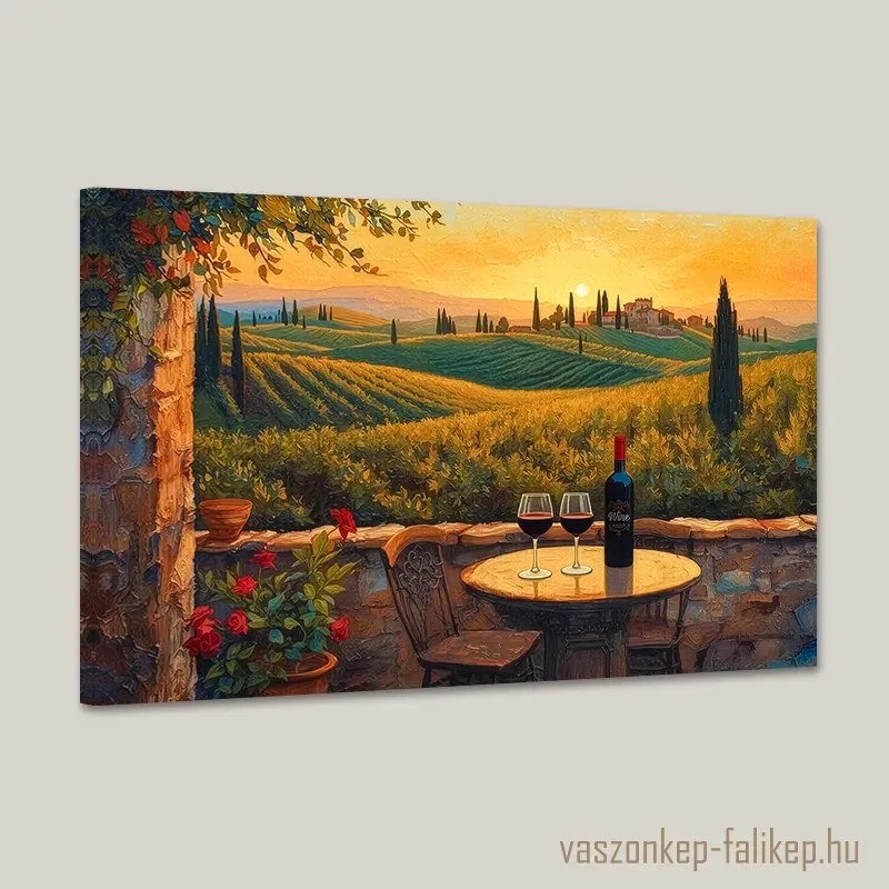 Toszkán táj naplementekor, igazi olaszos hangulat – Prémium falikép 60x40 cm