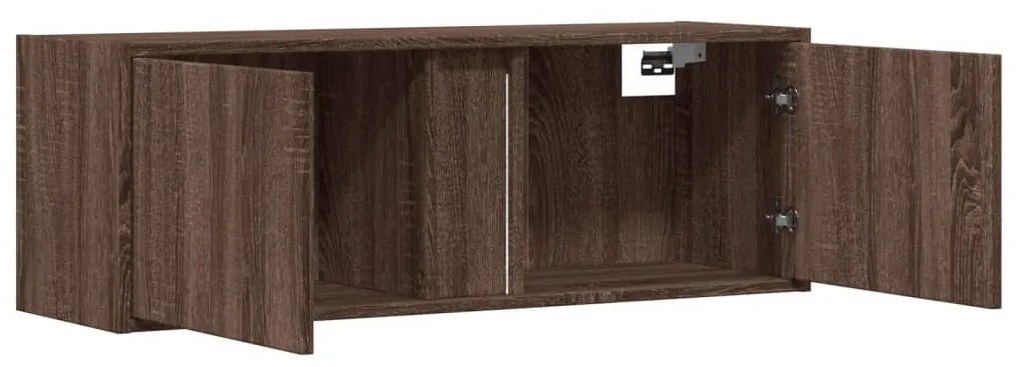 barna tölgyszínű fali TV-szekrény LED-del 100x31x35 cm