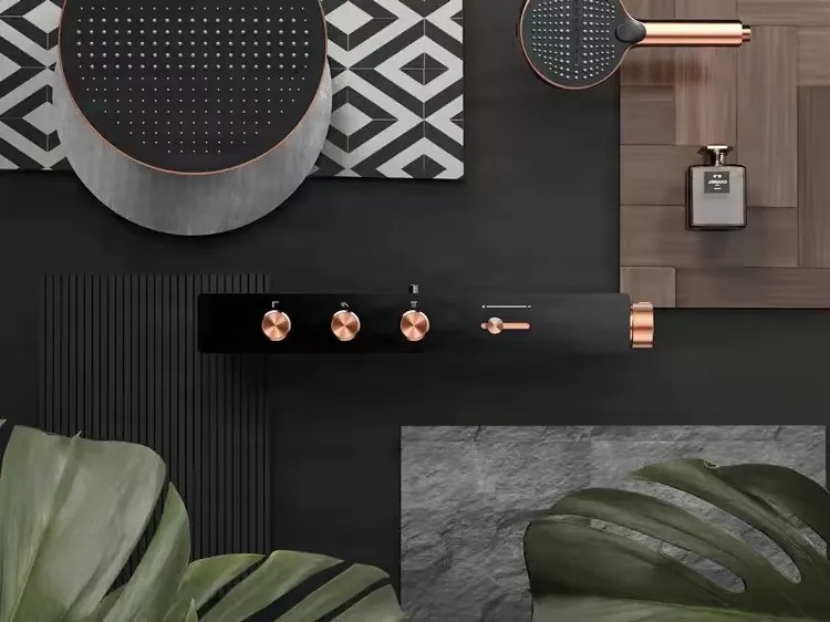 Termosztátos zuhanyrendszer ELITE EDITION BSW1727, falon kívüli kivitel, több színben, például matt fekete vagy szálcsiszolt rozéarany — Grafitszürke