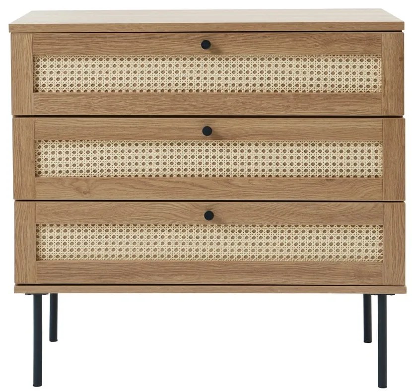 Natúr színű alacsony komód tölgyfa dekorral 80x75 cm Pensacola – Unique Furniture
