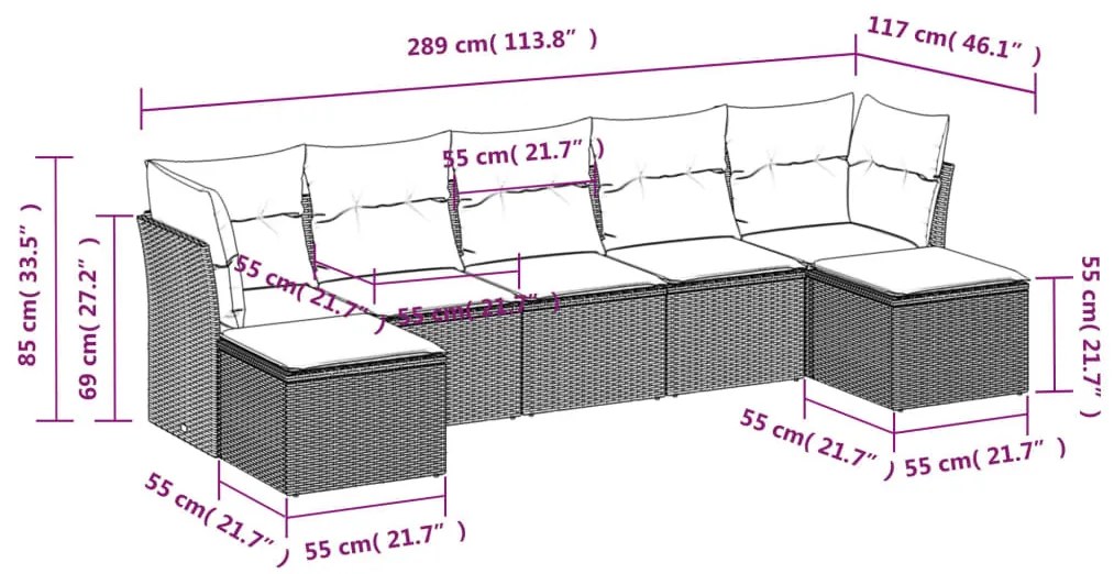 7 részes fekete polyrattan kerti ülőgarnitúra párnával