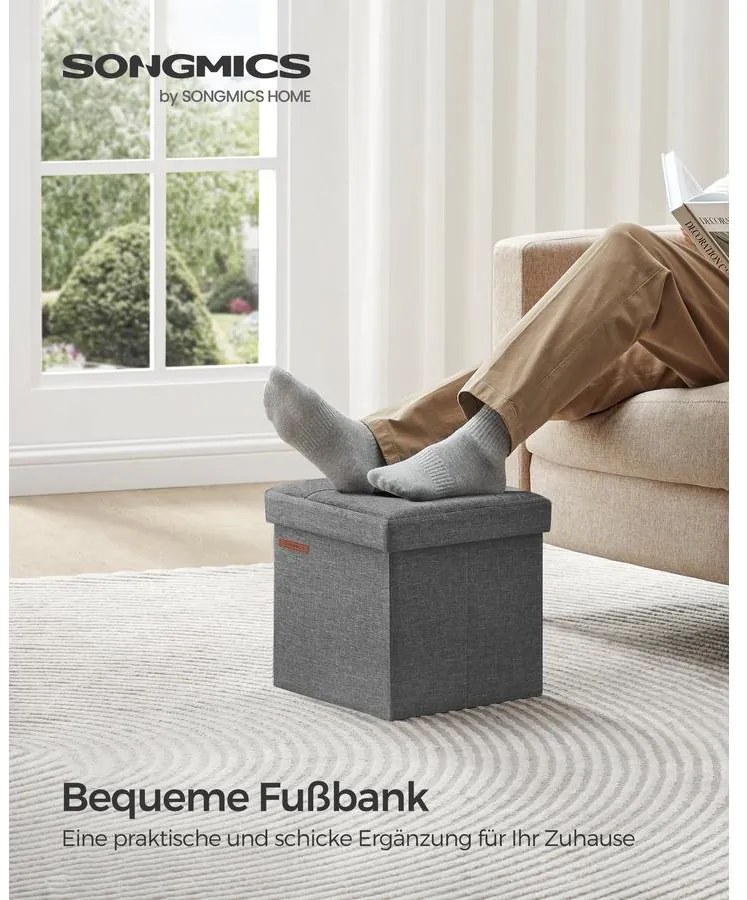 Tárolós ülőke, kis összecsukható pad, 30 × 30 cm-es lábtartó sötétszürke színben