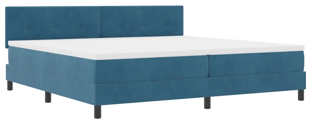 Boxspring Ágy Mattal Sötétkék 200x200 cm Bársony