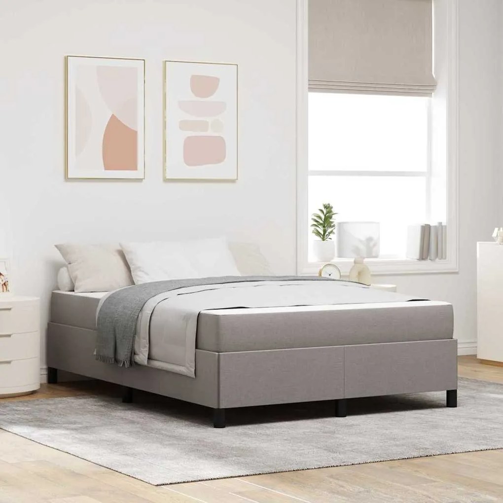 Boxrugós ágy Taupe és Fekete 140 x 190 cm Textil és mérnöki fa