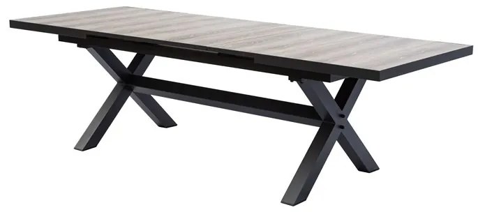 Kihúzható kerti asztal, kerámialap tölgy dekorral 200+60x100x77 cm, alumínium szerkezet