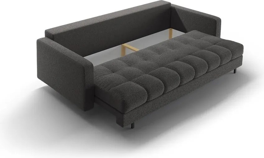 Sötétszürke buklé kinyitható tárolóhelyes kanapé 222 cm Bali – Cosmopolitan Design