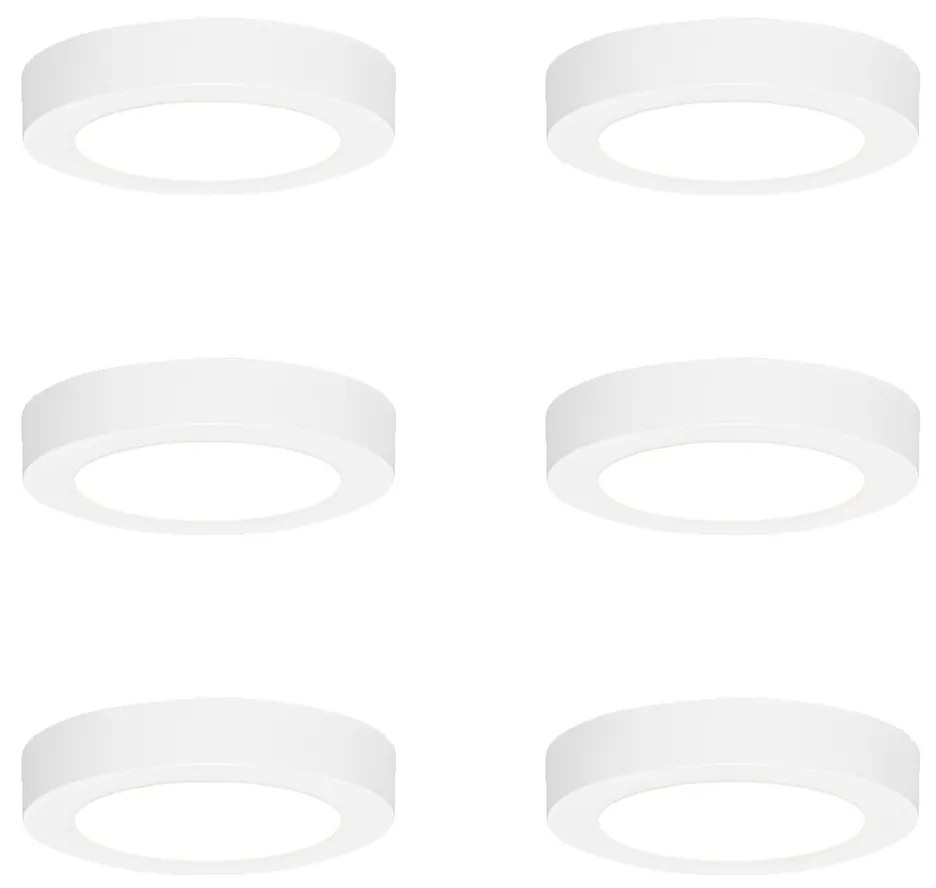 6 darabos süllyesztett vagy felületre szerelhető spotlámpa szett fehér 14 cm LED-del, 3 lépéses Dim to Warm funkcióval és Dip Switch-el - Trans