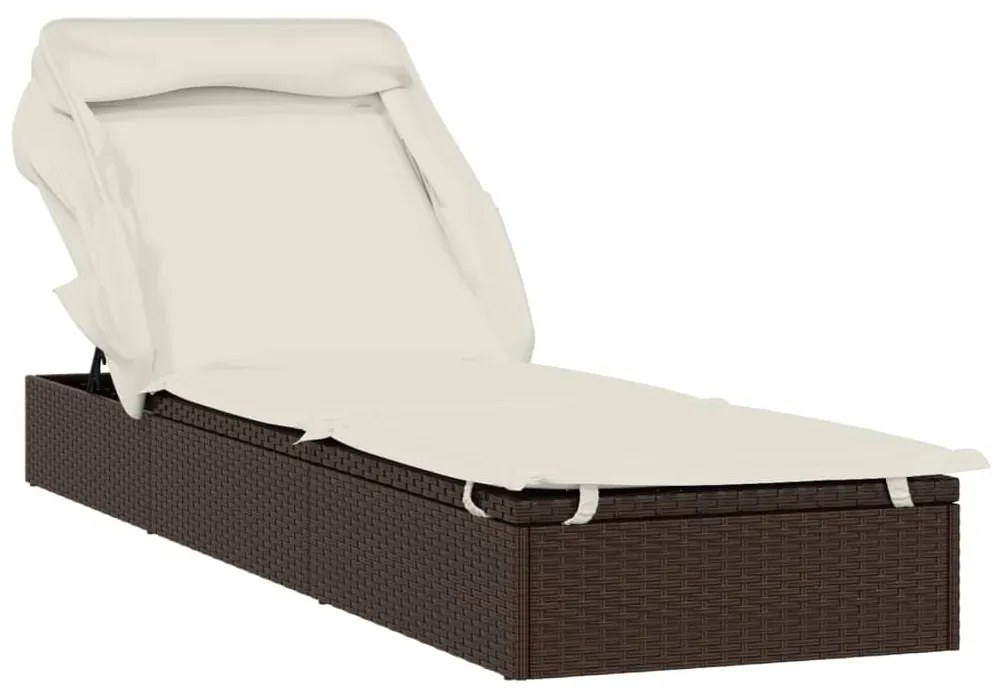 vidaXL barna polyrattan napozóágy összecsukható tetővel 213x63x97 cm