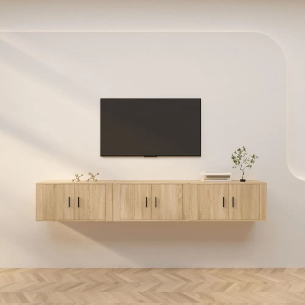 3 db sonoma tölgy színű fali TV-szekrény 80 x 34,5 x 40 cm