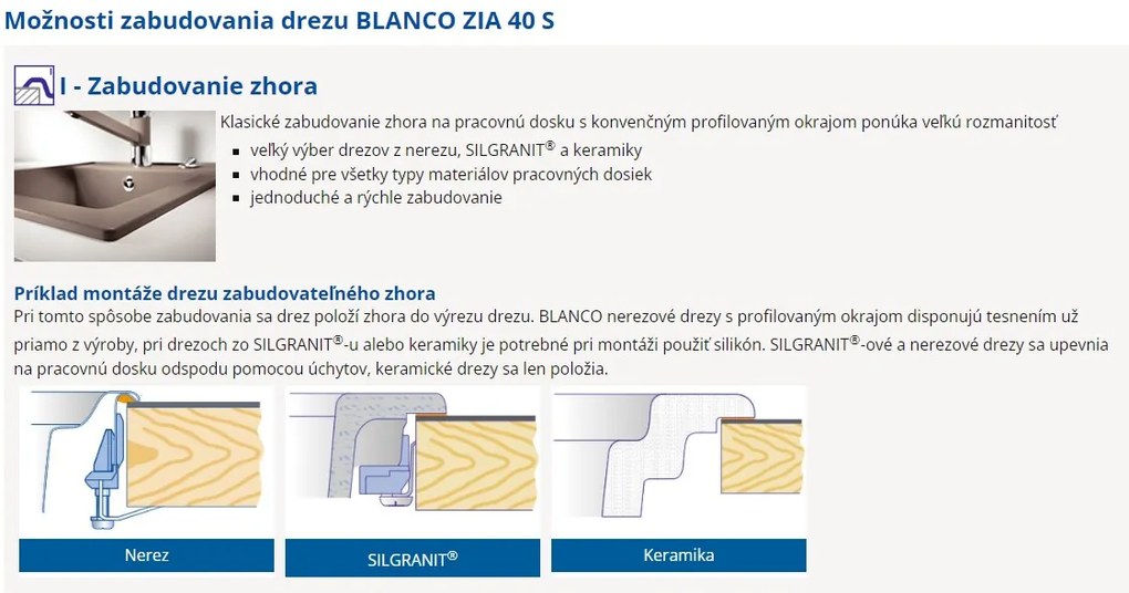 Blanco Zia 40 S, szilgránit mosogató 615x500x190 mm, 1 kamrás, fehér, BLA-516922