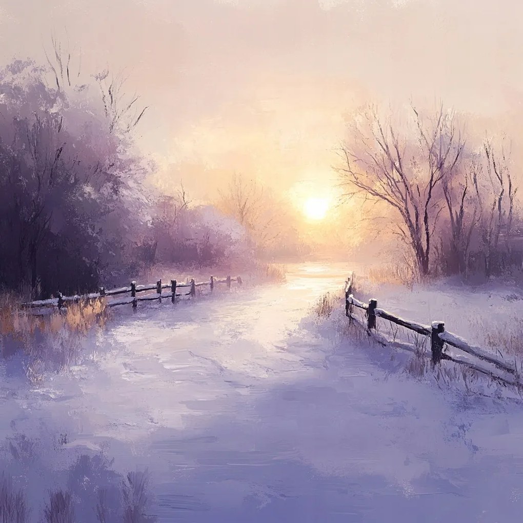 Vászonkép Canvas Tájkép Kilátás Falu Nap Tél Hó Út 80x80