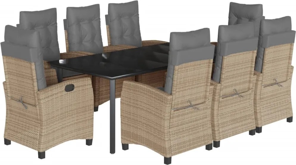 vidaXL 9 részes vegyes bézs polyrattan kerti étkezőgarnitúra párnákkal