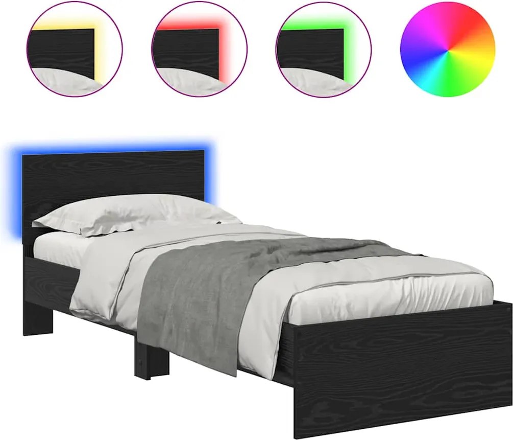 vidaXL Ágykeret LED -es lámpákkal Fekete tölgy 75 x 190 cm Faanyag