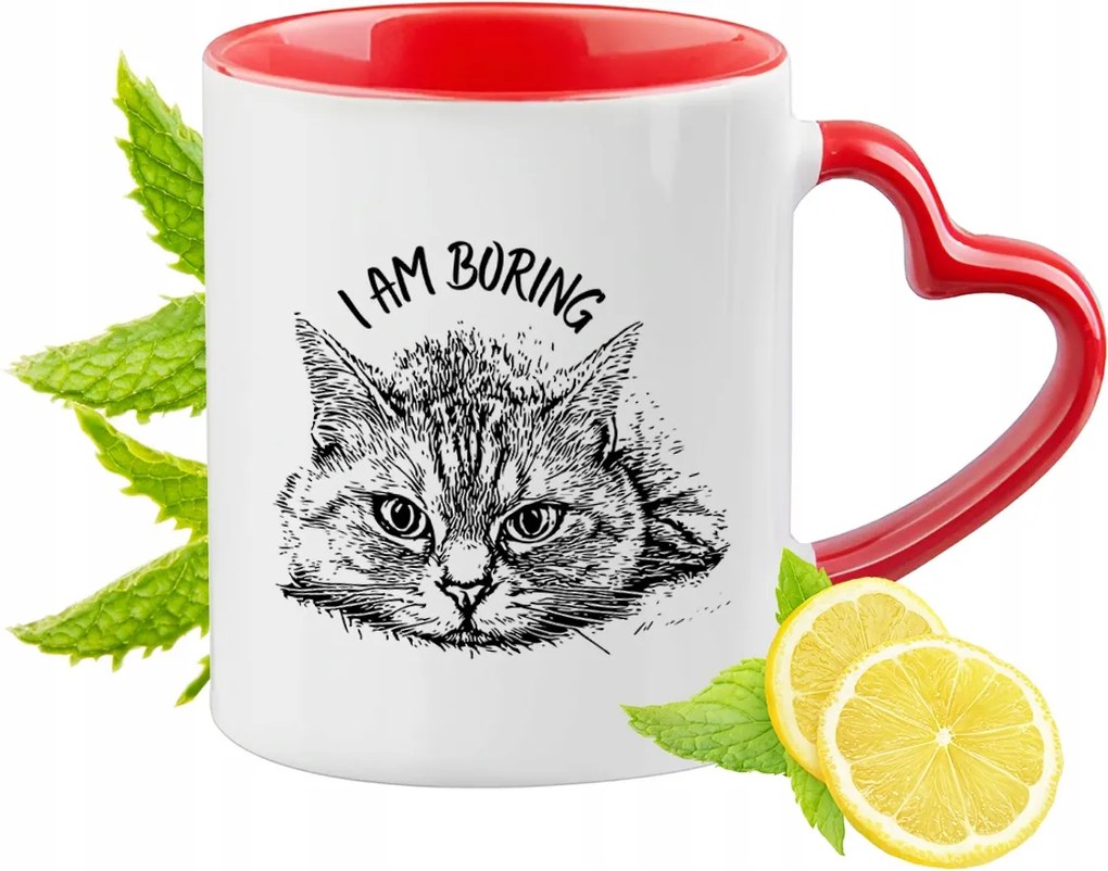 Cica Cicák Piros Bögre Szív Alakú Füllel Ajándék