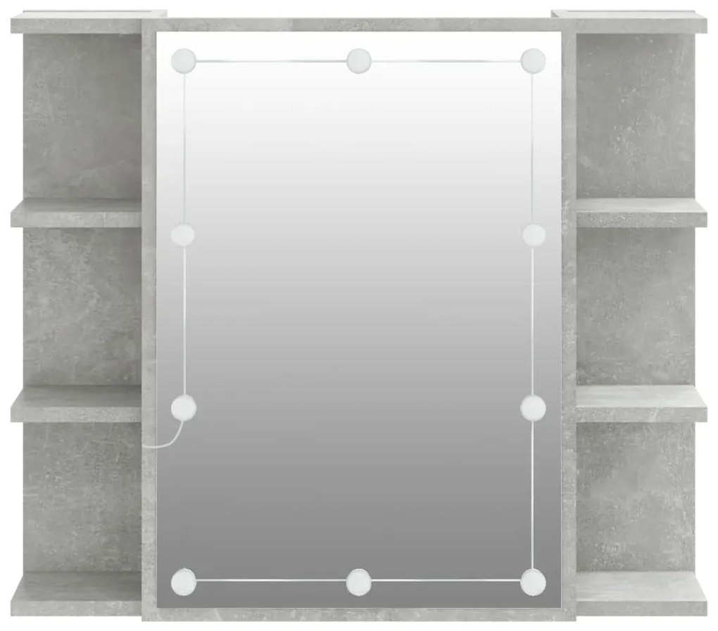 betonszürke tükrös szekrény LED-ekkel 70 x 16,5 x 60 cm