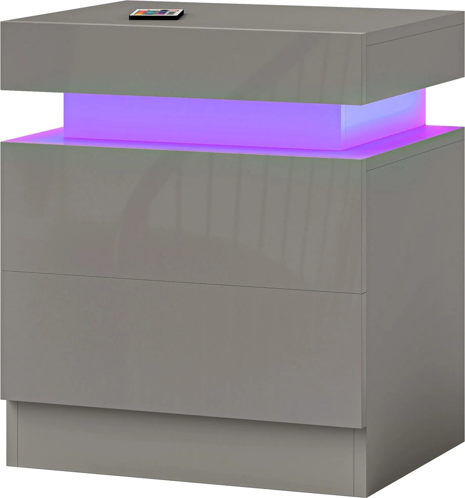 HOMCOM LED Éjjeliasztal 2 Fiókkal és Távvezérlővel, 45x35x52 cm Szürke | Aosom