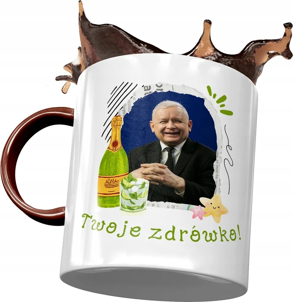 Bordó bögre Jaroslaw Kaczynski PiS Ajándék Nyomtatott Fotóval
