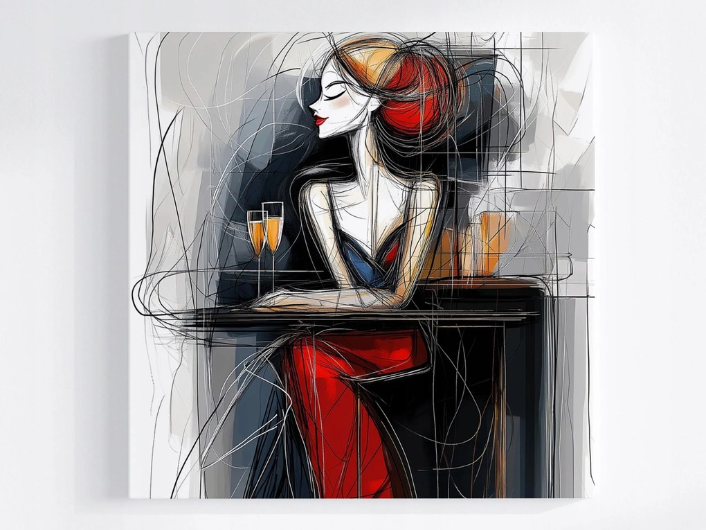 Poszter Portré Nő Pezsgő Találkozás Art Deco 80x80