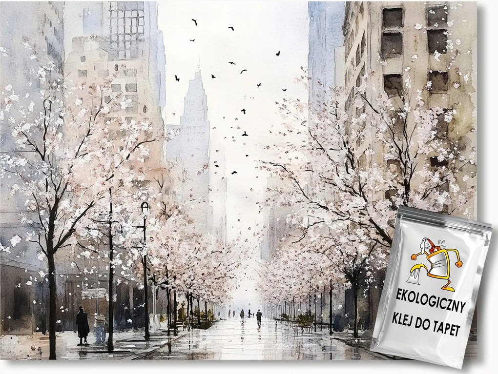 Fotótapéta Flizelina Város Utca Sikátor Fák Virágok Tavasz 200x140 ragasztó