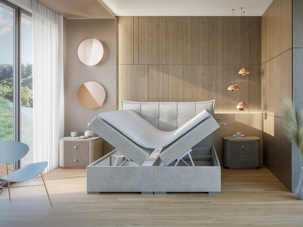 Franciaágy Boxspring 180 cm Mirage (világosszürke) (matraccal és tárolóhellyel). Akció -17%. 1043420