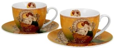 Porcelán csésze aljjal két személyes szett díszdobozban Mucha Topáz